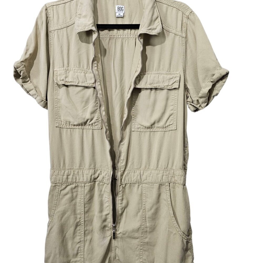 BDG Urban Outfitters Romper Lyocell Front Zip Tan Short Sleeve Utility Jumpsuit - Picture 3 of 6